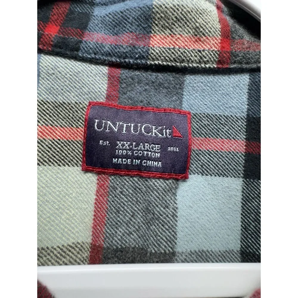 Untuckit Flannel Shirt Mens XXL 2XL Regular Button Up‎ Cotton Navy Plaid